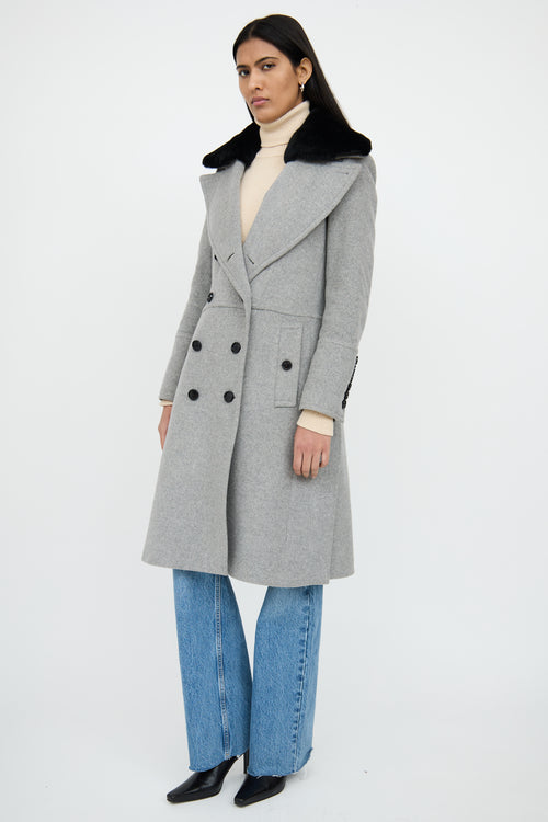 BurberryGrey 
Black Detachable Fur Collar Coat