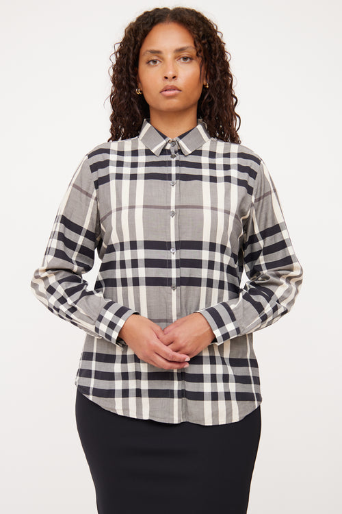 Burberry Grey House Check Button Up Top