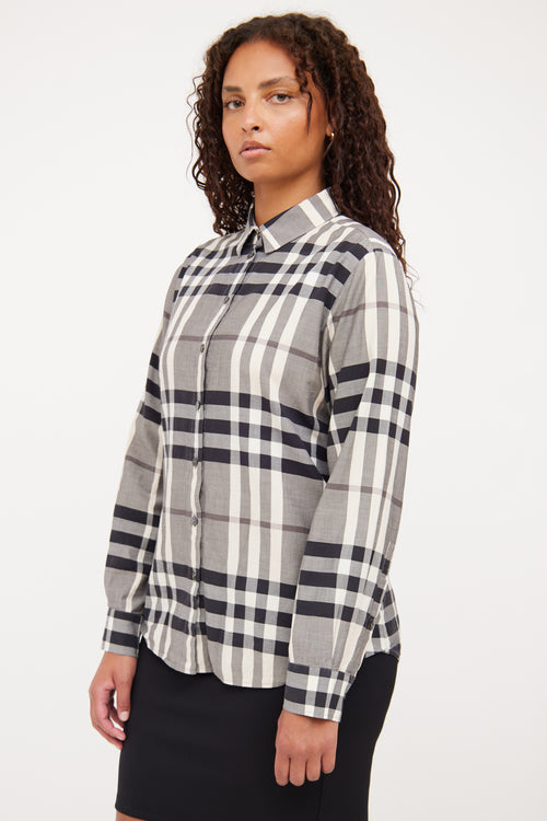 Burberry Grey House Check Button Up Top