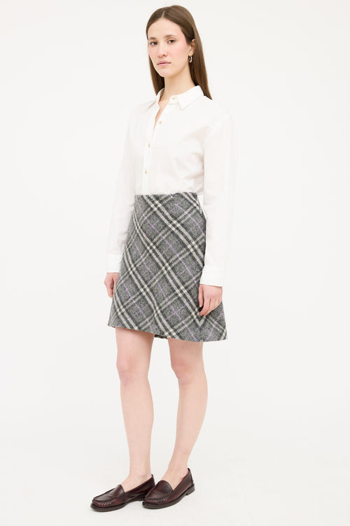 Burberry Grey 
Purple Wool Nova Check Skirt