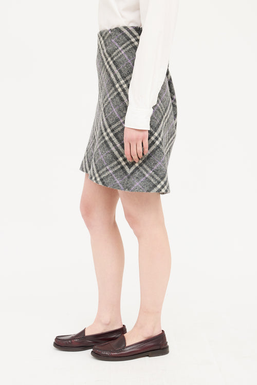 Burberry Grey 
Purple Wool Nova Check Skirt