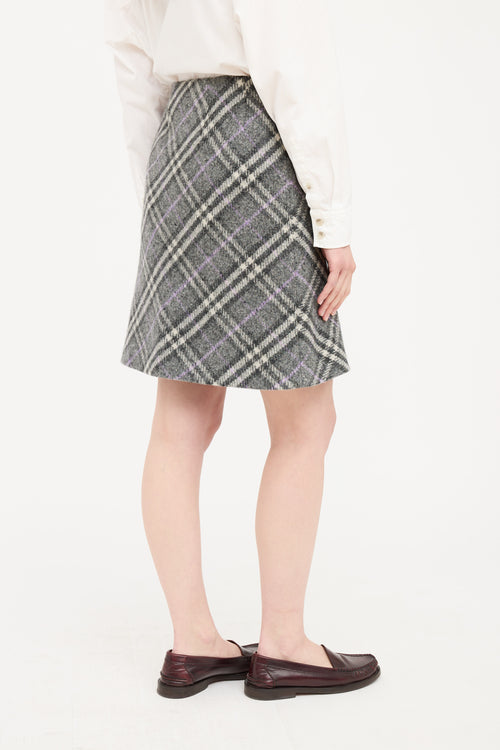 Burberry Grey 
Purple Wool Nova Check Skirt