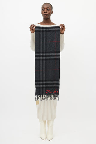 Burberry Grey 
Red Nova Check Cashmere Scarf