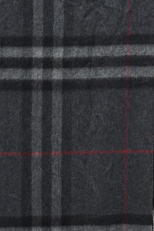 Burberry Grey 
Red Nova Check Cashmere Scarf