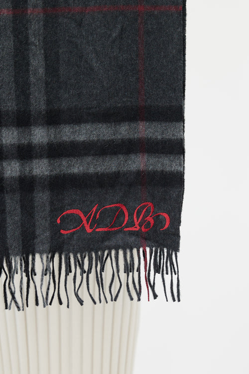 Burberry Grey 
Red Nova Check Cashmere Scarf