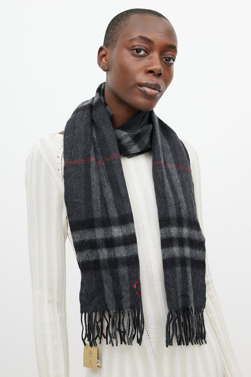 Burberry Grey 
Red Nova Check Cashmere Scarf