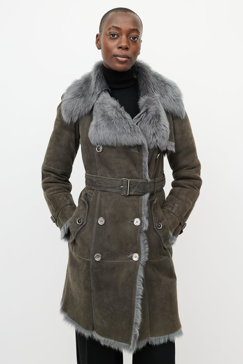 Burberry Grey Suede 
Fur Jacket