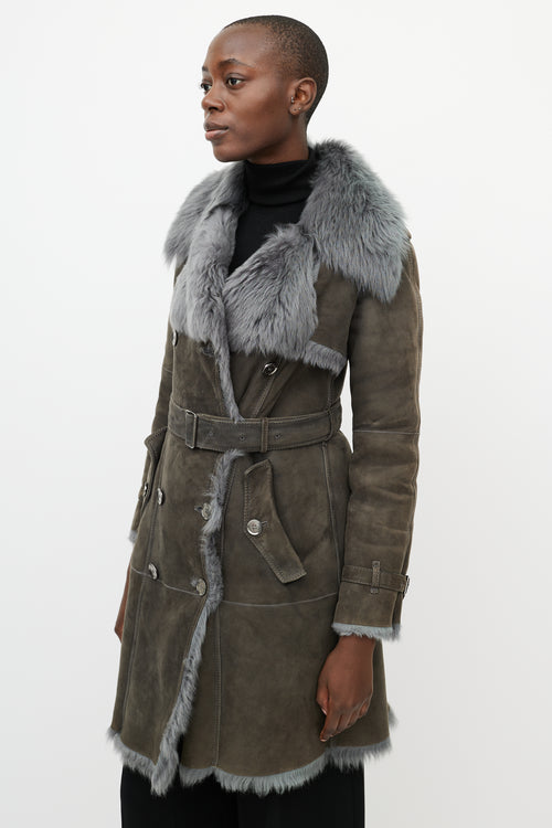 Burberry Grey Suede 
Fur Jacket