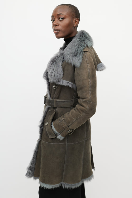 Burberry Grey Suede 
Fur Jacket