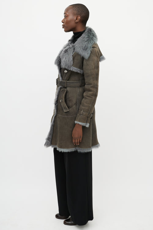 Burberry Grey Suede 
Fur Jacket