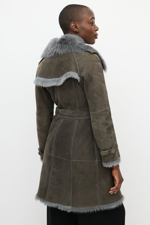 Burberry Grey Suede 
Fur Jacket