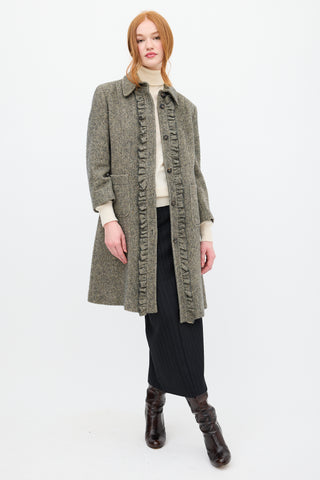 Burberry Grey Tweed Melange Ruffle Coat