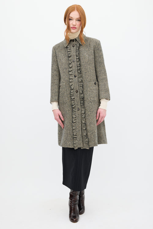 Burberry Grey Tweed Melange Ruffle Coat