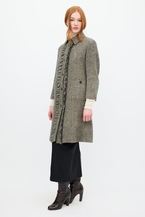 Burberry Grey Tweed Melange Ruffle Coat