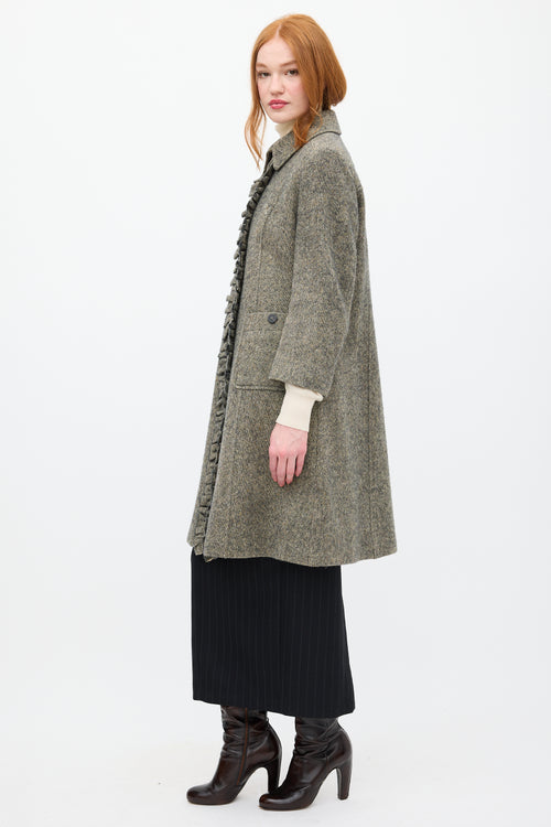 Burberry Grey Tweed Melange Ruffle Coat