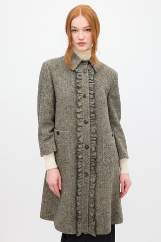 Burberry Grey Tweed Melange Ruffle Coat