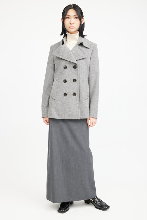 Burberry Grey Wool Double Breasted Pea Coat