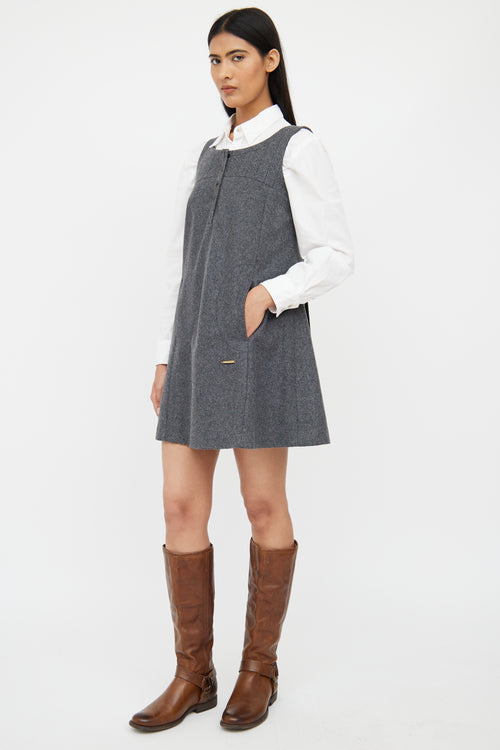 Burberry Grey Wool Pinafore Dress