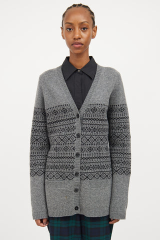 Burberry Grey 
Black Fair Isle Cardigan