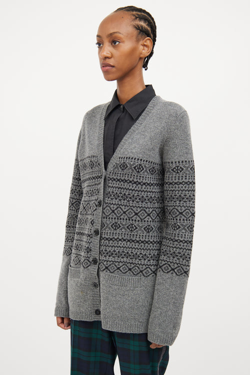 Burberry Grey 
Black Fair Isle Cardigan