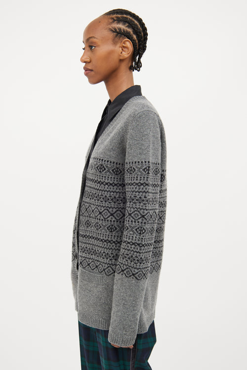 Burberry Grey 
Black Fair Isle Cardigan