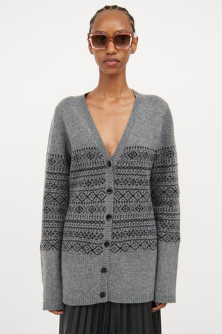 Burberry Grey 
Black Fair Isle Cardigan