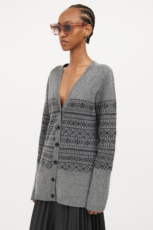 Burberry Grey 
Black Fair Isle Cardigan