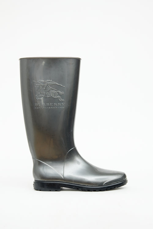 Burberry Metallic Grey Logo Rain Boots