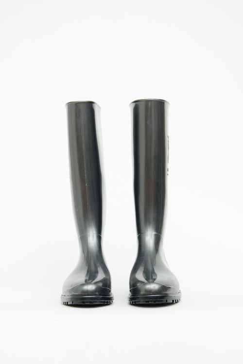 Burberry Metallic Grey Logo Rain Boots