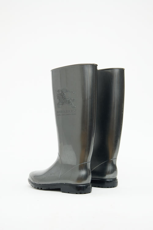 Burberry Metallic Grey Logo Rain Boots