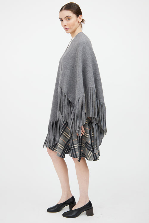 Burberry Grey Wool Fringe Cape