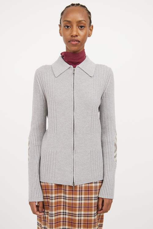 Burberry Grey Knit Zip Sweater