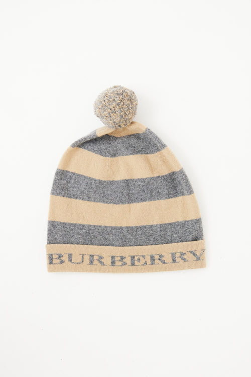 Burberry Grey 
Beige Stripe Cashmere Beanie