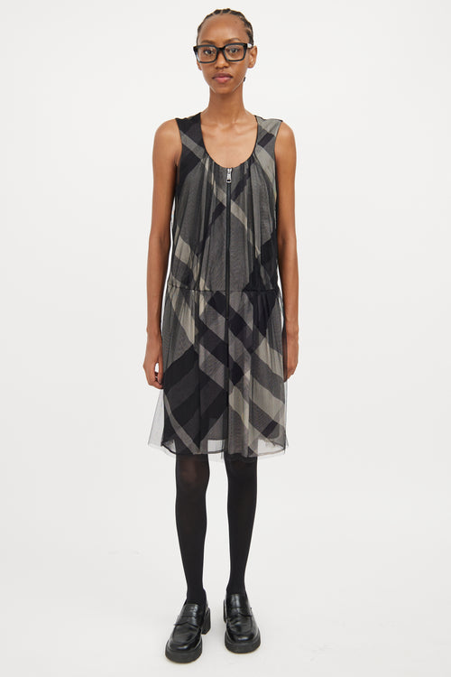 Burberry Grey Smoked Check Mesh Dress