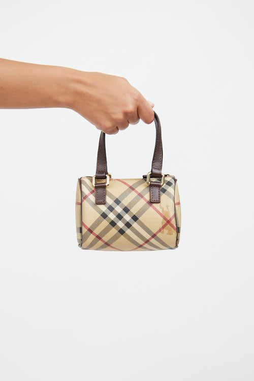 Beige Haymarket Check Mini Boston Bag