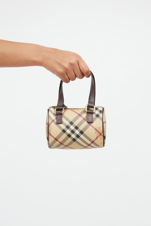 Beige Haymarket Check Mini Boston Bag