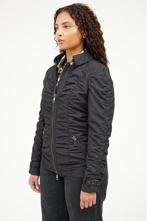 Burberry Black Ruched Zip Windbreaker Jacket