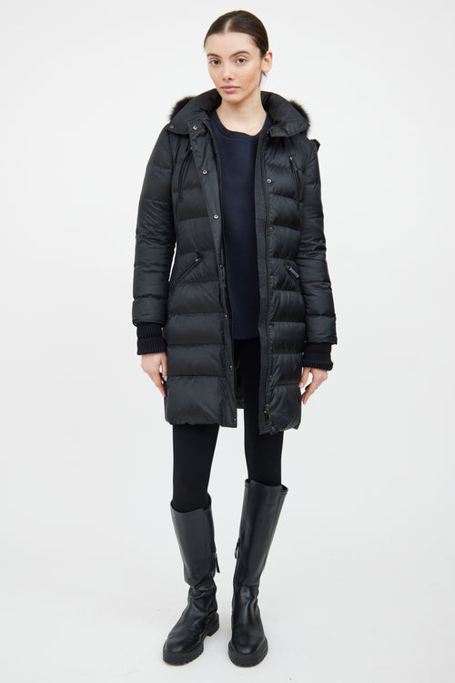 Burberry Black Fur Trim Down Coat