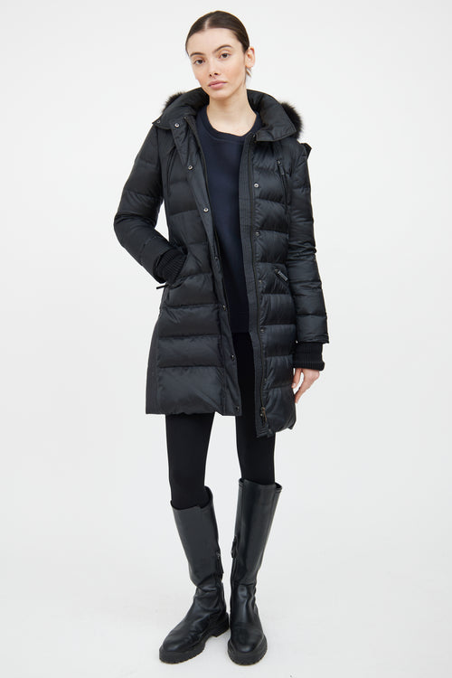 Burberry Black Fur Trim Down Coat