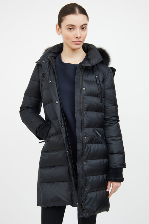 Burberry Black Fur Trim Down Coat