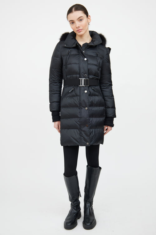 Burberry Black Fur Trim Down Coat