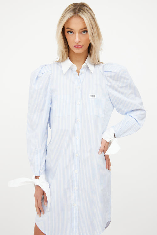 Burberry Blue 
White Stripe Button Dress