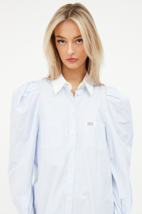 Burberry Blue 
White Stripe Button Dress