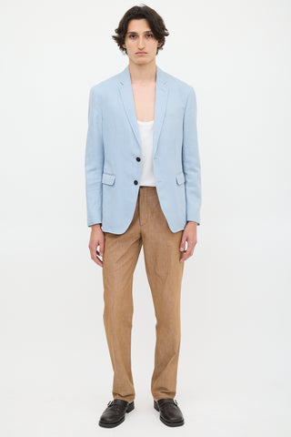 Burberry Light Blue Cotton 
Linen Single Breasted Blazer