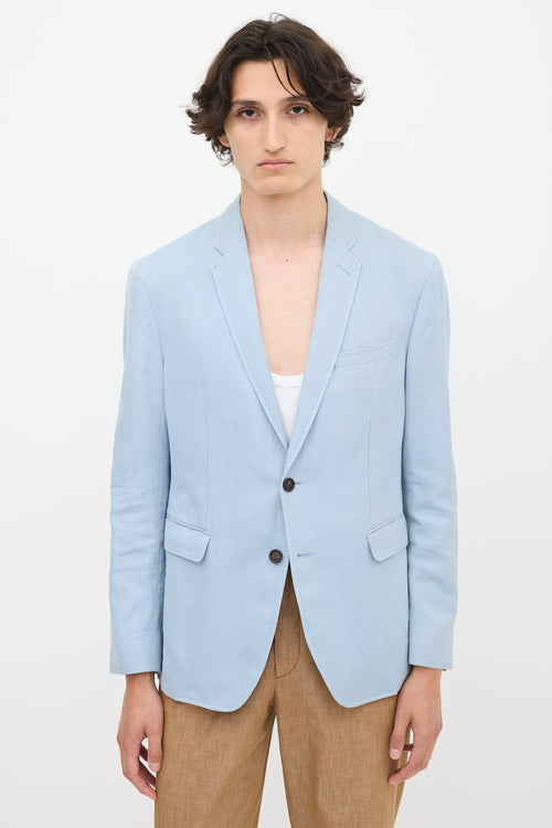 Burberry Light Blue Cotton 
Linen Single Breasted Blazer