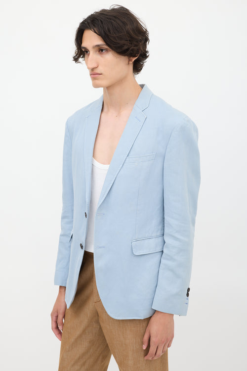 Burberry Light Blue Cotton 
Linen Single Breasted Blazer