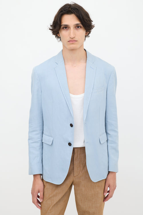 Burberry Light Blue Cotton 
Linen Single Breasted Blazer