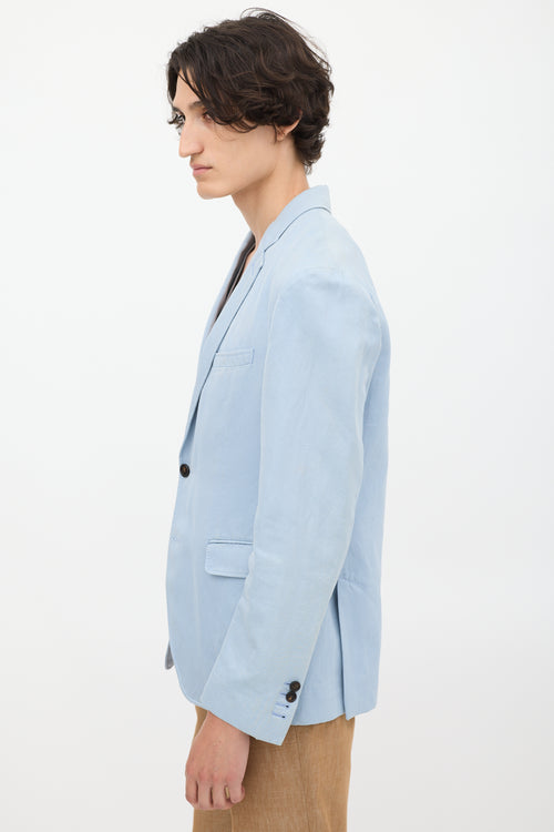 Burberry Light Blue Cotton 
Linen Single Breasted Blazer