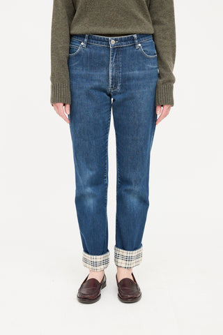 Burberry Dark Wash Nova Check Cuffed Jeans