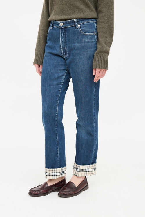 Burberry Dark Wash Nova Check Cuffed Jeans